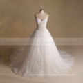 Nectarean Strapless A-Line Beaded Wedding Dress Lace Applique Long Train